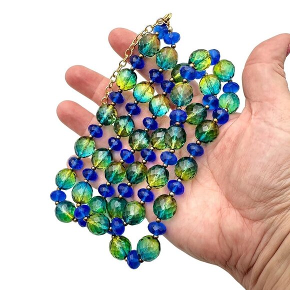 Vintage Joan Rivers Womens Necklace Gold Tone Blue Green Ombre Czech Glass - Picture 2 of 5